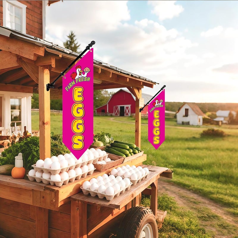 yeload Farm Fresh Eggs Flag with Pole Kit – 42x12inch Double-Sided Heavy-Duty Canvas Flag, Outdoor Rustic Farm Stand or Market Stall Sign, Weatherproof Hanging Advertising Display (Hot Pink) - Image 4
